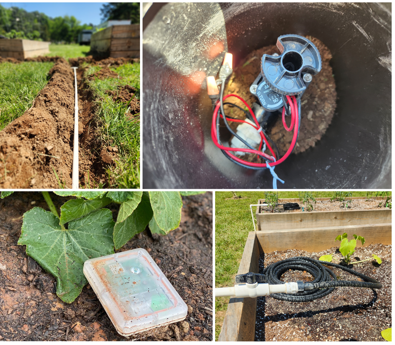 Diagram showing the smart irrigation solution flow: Sensor and Controller connect to a Gateway, which sends data to the Analytics Platform to control the solenoid.
