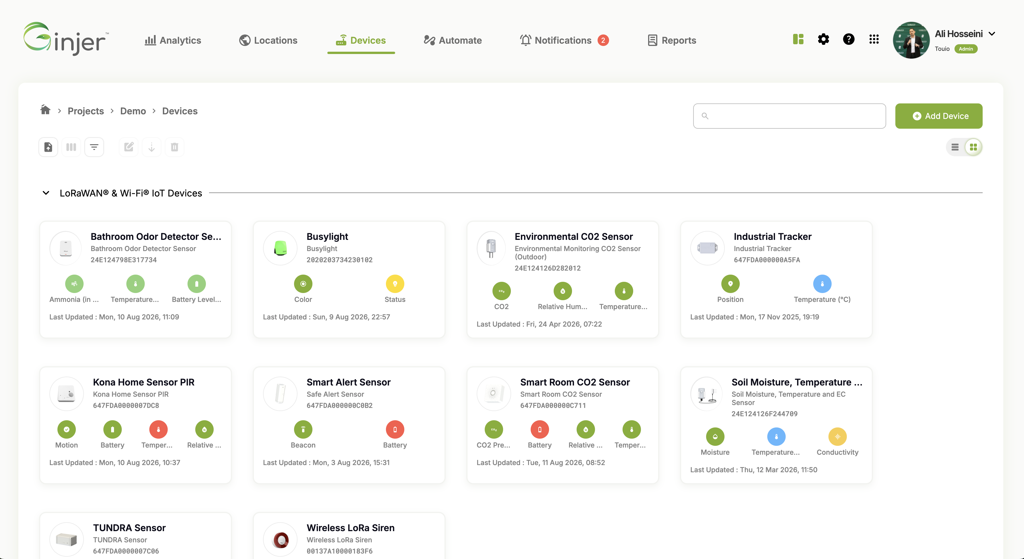Ginjer analytics dashboard