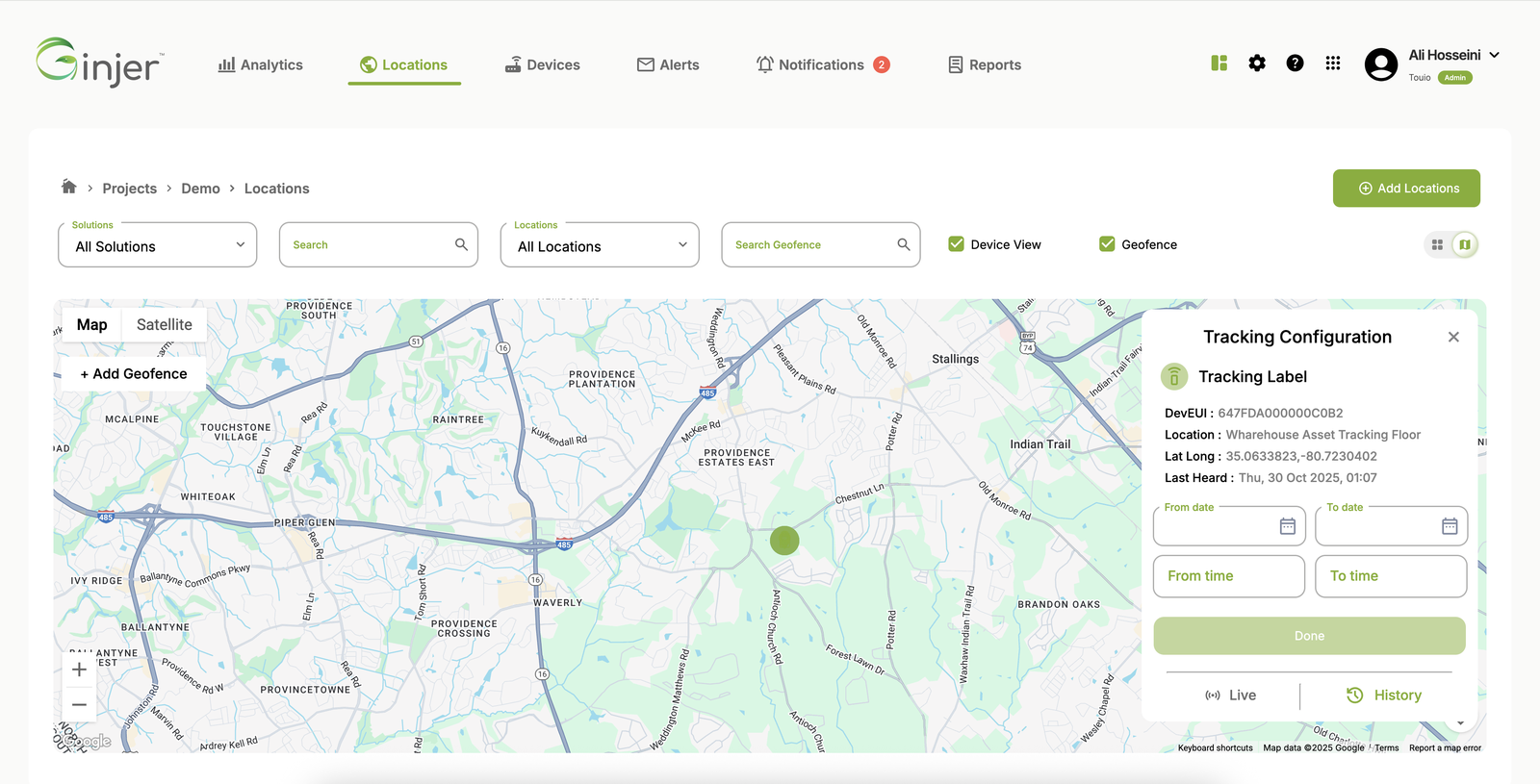 Ginjer live map and tracking